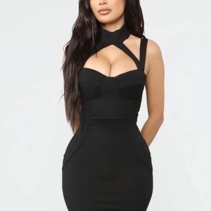 Black Bodycon Midi Dress with Choker Detail
